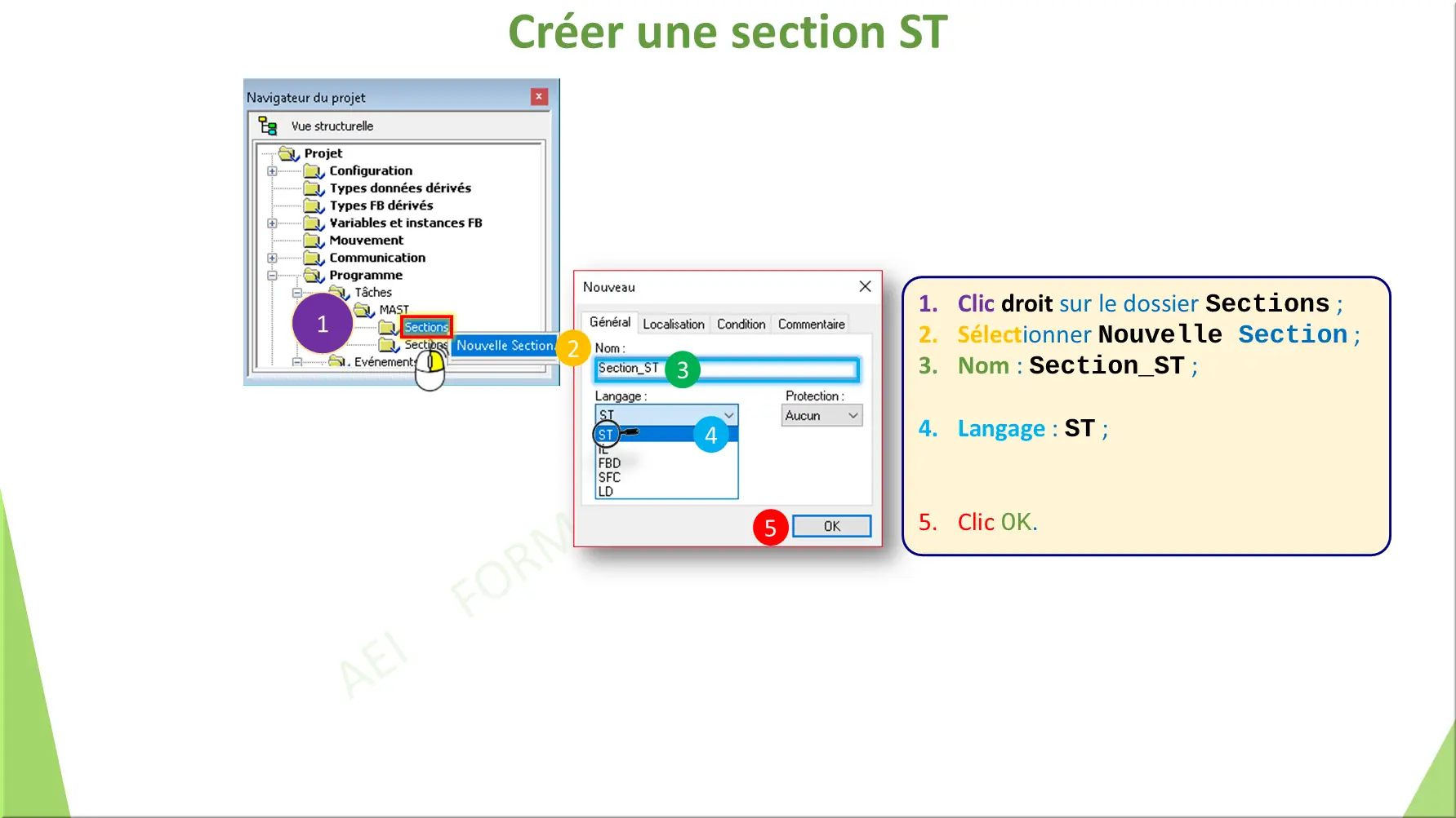 Créer une section ST